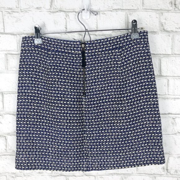 J. CREW Mini Skirt Navy Blue Gold Metallic Tweed Fall Winter Silk Size XS 2 - Picture 5 of 8